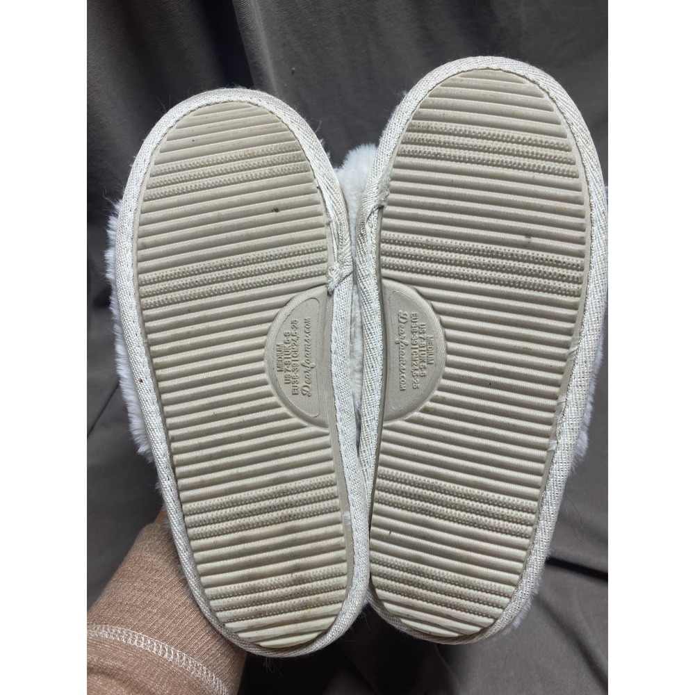 Dearfoams Slippers I Do Womens Size M 7-8 White Faux Fur‎ Slip On Bridal Slides - Picture 4 of 5